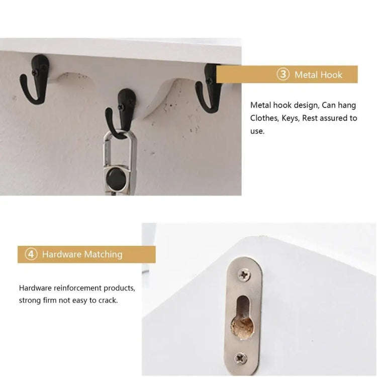 Cartoon Bat Shape Wooden Wall Mount Storage Rack Key Holder 35x17cm(White)
