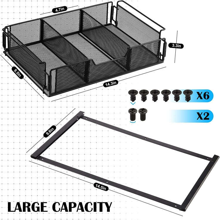 Under Desk Drawer Storage Organizer Desk Hidden Tray for Office Home(Black)