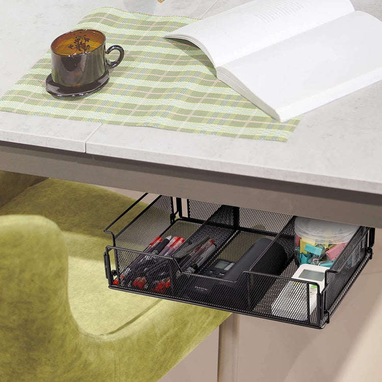 Under Desk Drawer Storage Organizer Desk Hidden Tray for Office Home(Black)