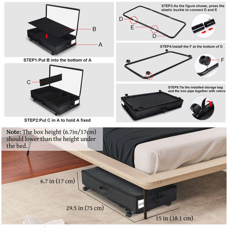 Foldable Under Bed Clothes Shoes Storage Bins with Wheels & Handles 78x38x16cm, Spec: Transparent...