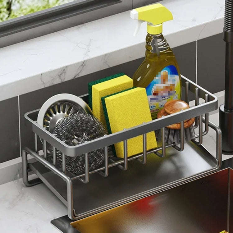 Kitchen Sink Multifunctional Drain Rack Sponge Rag Storage Shelf Gray