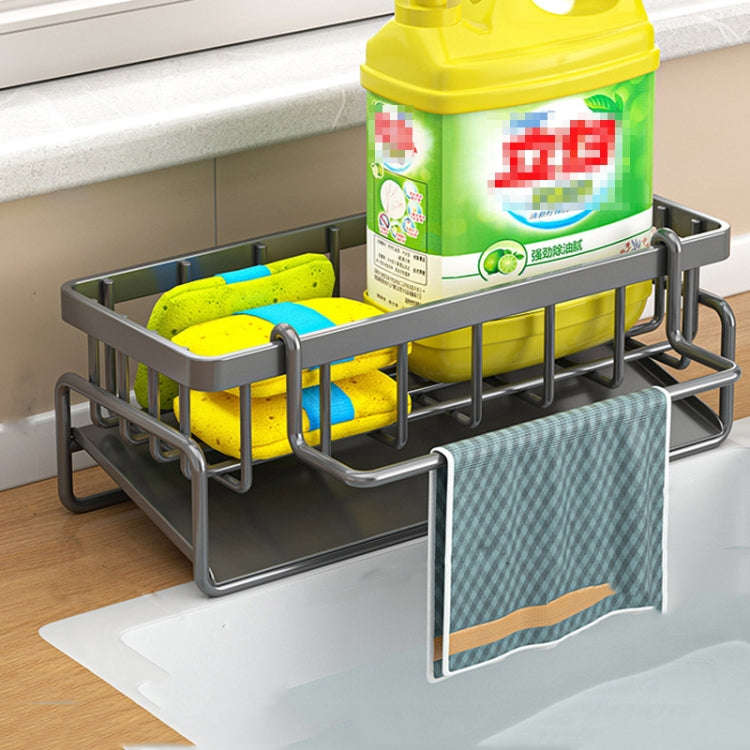 Kitchen Sink Multifunctional Drain Rack Sponge Rag Storage Shelf With Pole Gray