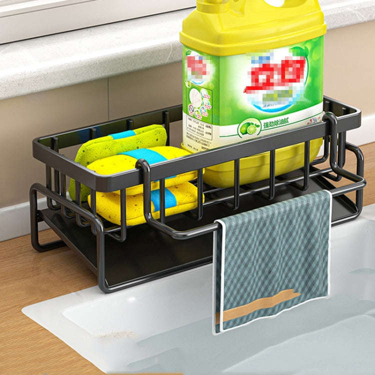 Kitchen Sink Multifunctional Drain Rack Sponge Rag Storage Shelf With Pole Black