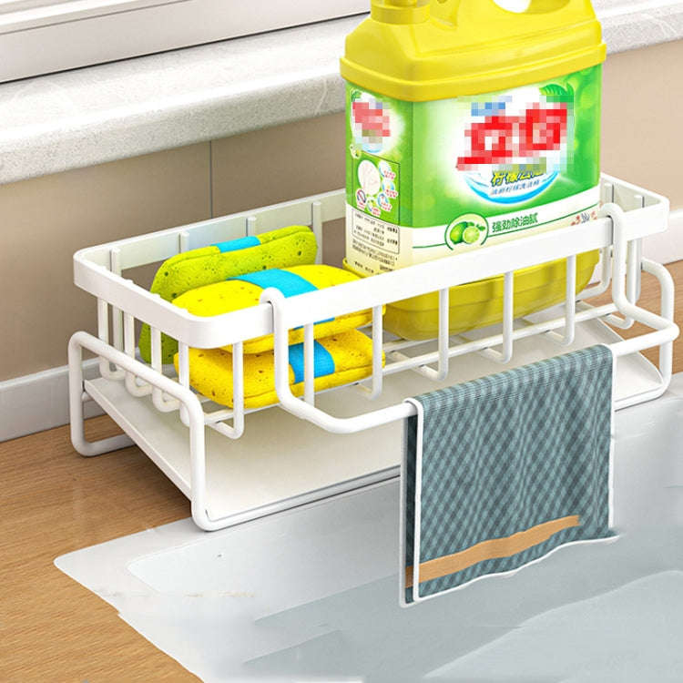 Kitchen Sink Multifunctional Drain Rack Sponge Rag Storage Shelf With Pole White