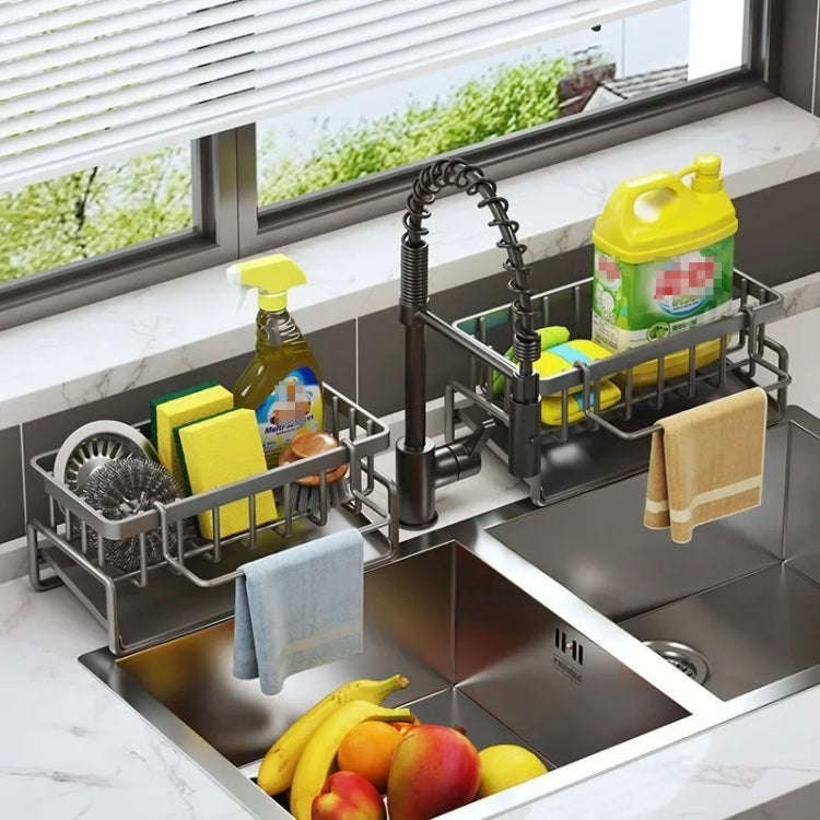 Kitchen Sink Multifunctional Drain Rack Sponge Rag Storage Shelf Black