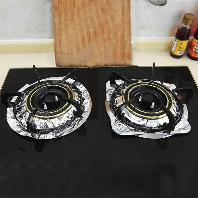 10pcs /Pack Gas Stove Oil-Proof Pad Cooktop Tinfoil Circle Kitchen Aluminum Foil Cleaning Mat, Mo...