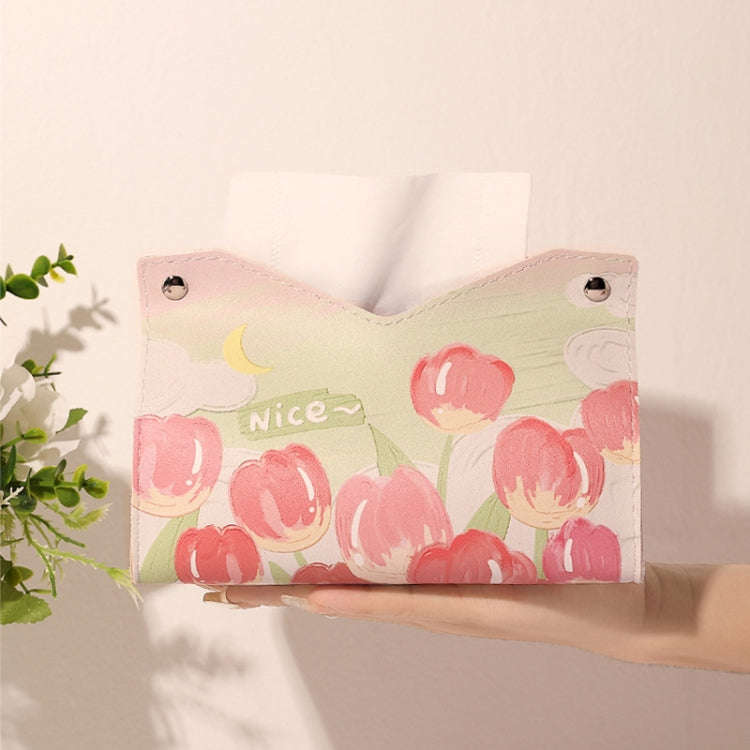 Oil Printed Leather Tissue Box Living Room Decorative Tissue Storage Bag, Color: Yellow Sunflower
