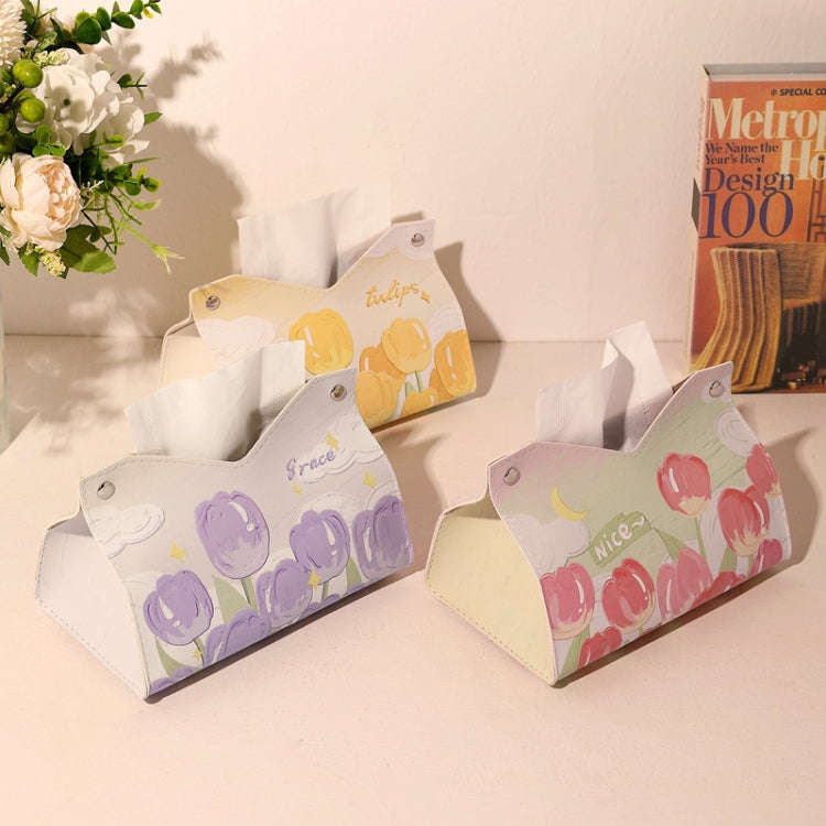 Oil Printed Leather Tissue Box Living Room Decorative Tissue Storage Bag, Color: Yellow Sunflower