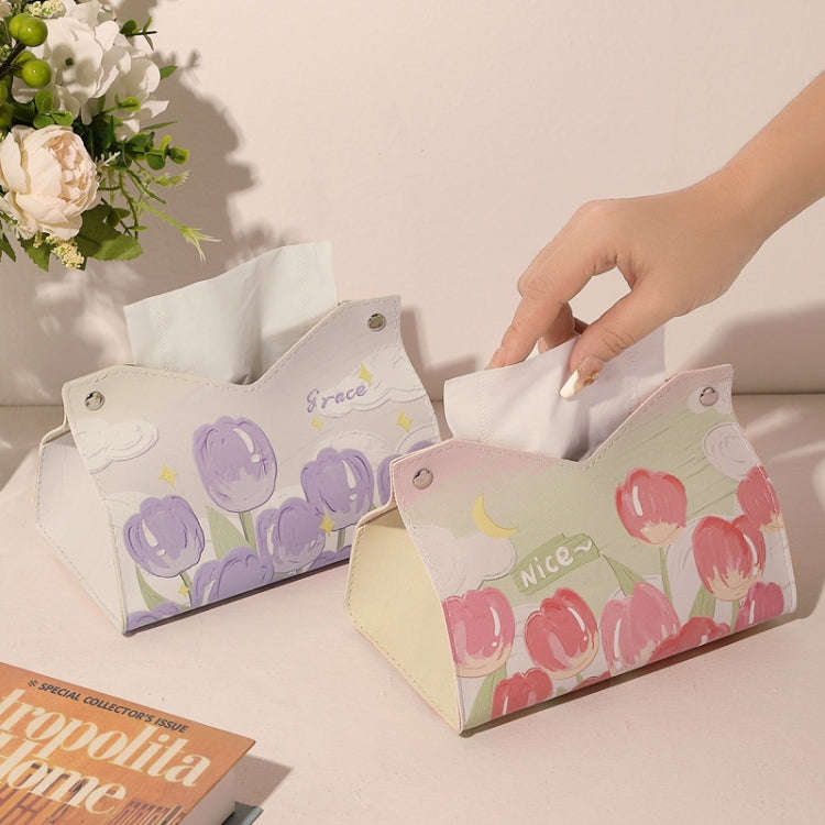 Oil Printed Leather Tissue Box Living Room Decorative Tissue Storage Bag, Color: Yellow Sunflower