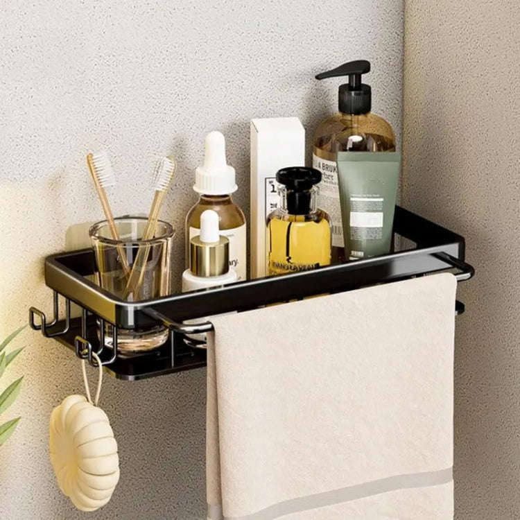 Wall-mounted Kitchen and Bathroom Storage Rack with 4 Hooks, Spec: Shelf + Pole