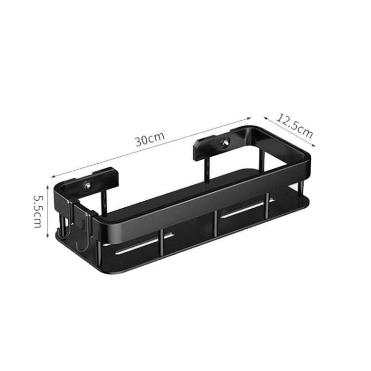 Wall-mounted Kitchen and Bathroom Storage Rack with 4 Hooks, Spec: Shelf + Pole