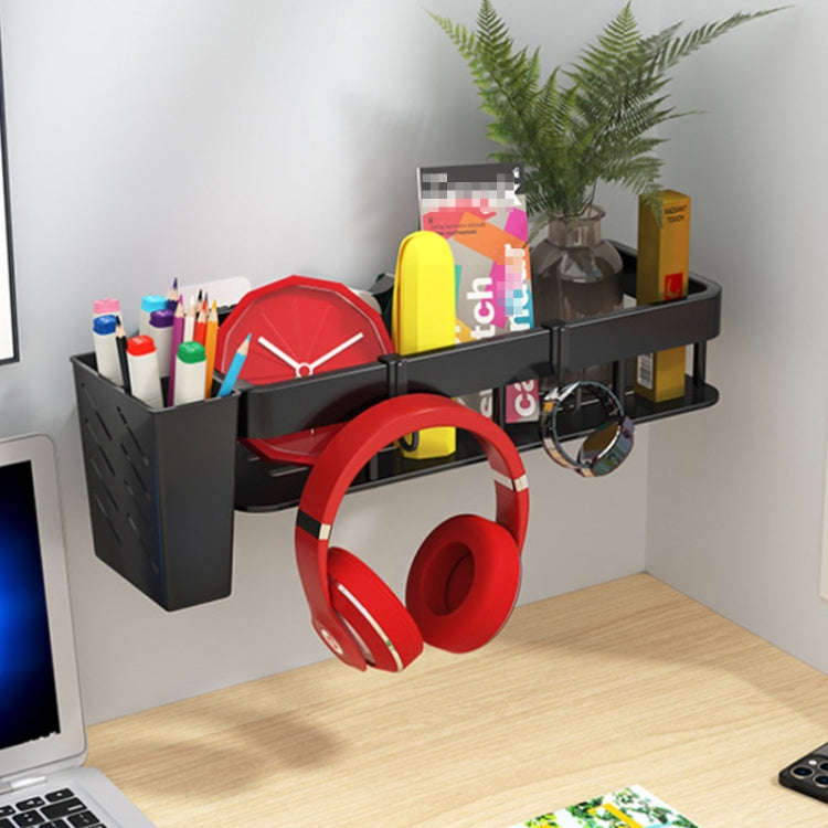 Wall-mounted Kitchen and Bathroom Storage Rack with 4 Hooks, Spec: Shelf + Pole
