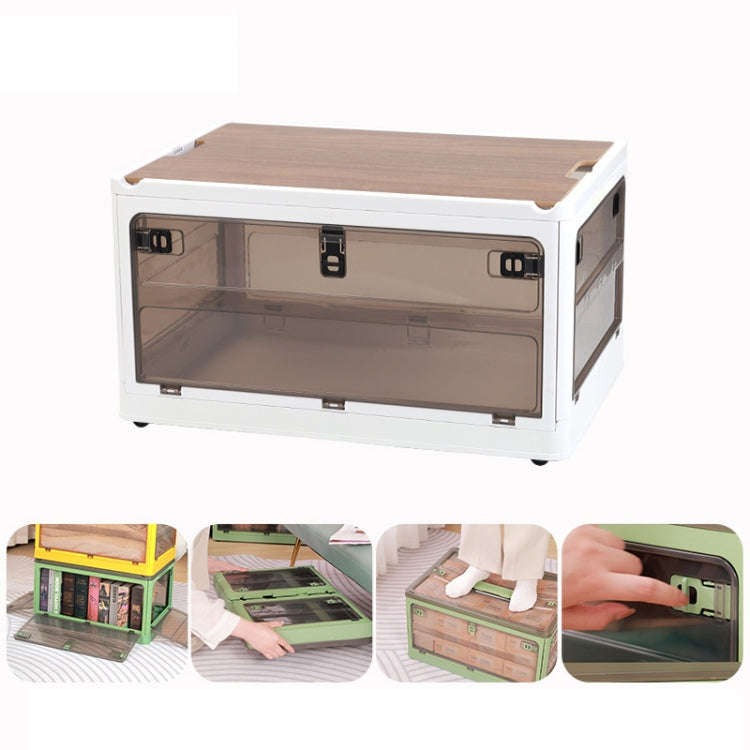 Folding Plastic Storage Box Stackable Storage Organizer with Wheels  37 x 26.5 x 22 cm, Color: Wh...