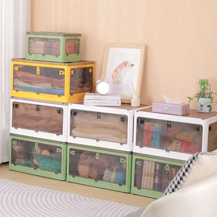 Folding Plastic Storage Box Stackable Storage Organizer with Wheels  37 x 26.5 x 22 cm, Color: Ye...