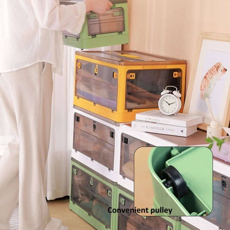 Folding Plastic Storage Box Stackable Storage Organizer with Wheels  37 x 26.5 x 22 cm, Color: White