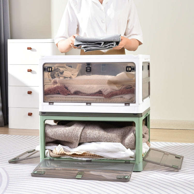 Folding Plastic Storage Box Stackable Storage Organizer with Wheels  37 x 26.5 x 22 cm, Color: Ye...