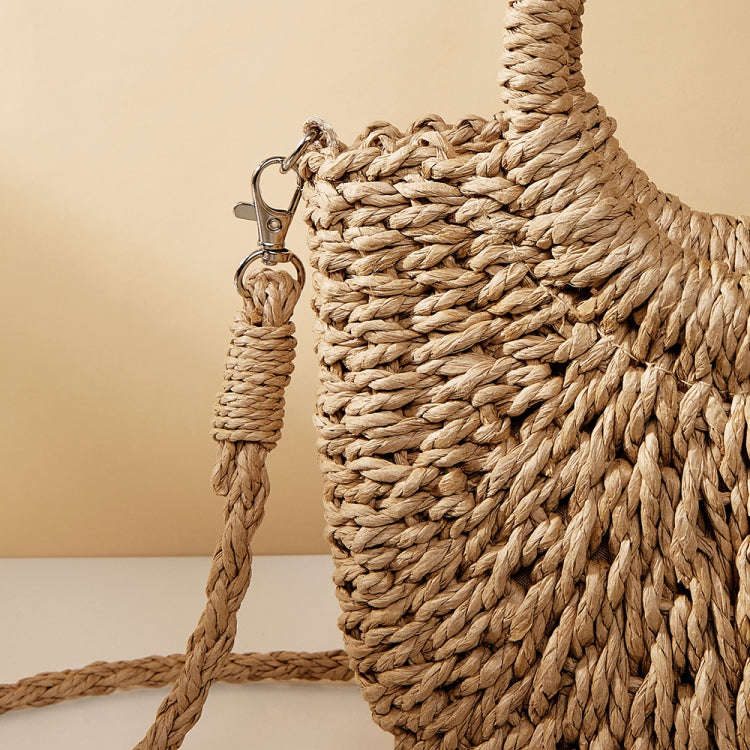 Half-moon Shape Straw Tote Bag Cross-body Woven Beach Single-shoulder Bag, Color: Pink