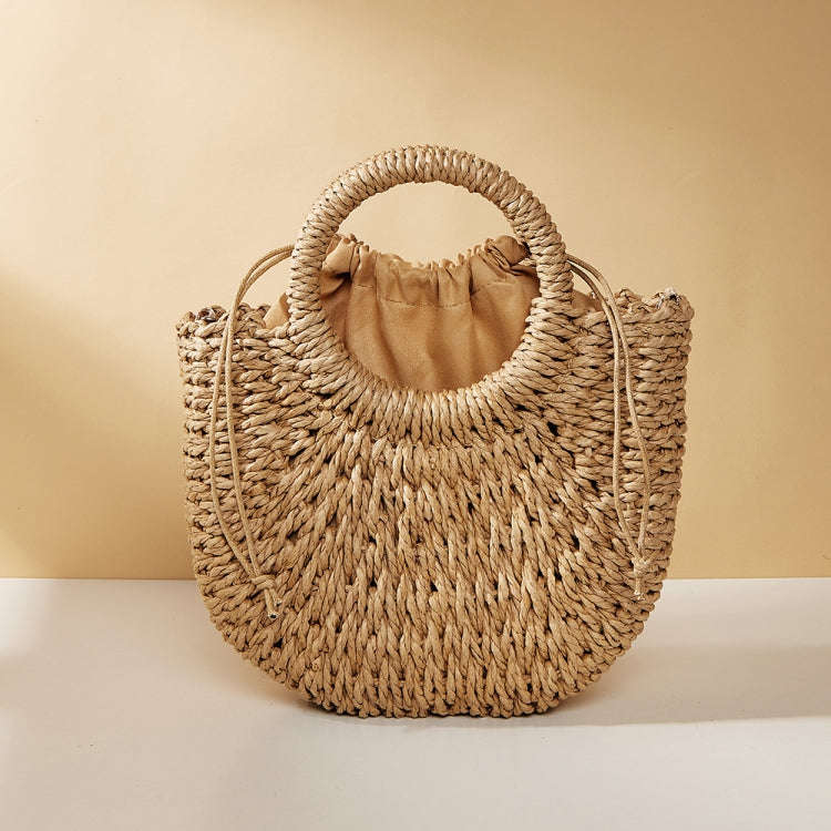 Half-moon Shape Straw Tote Bag Cross-body Woven Beach Single-shoulder Bag, Color: Camel