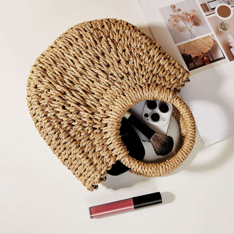 Half-moon Shape Straw Tote Bag Cross-body Woven Beach Single-shoulder Bag, Color: Camel