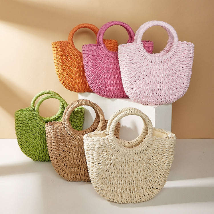 Half-moon Shape Straw Tote Bag Cross-body Woven Beach Single-shoulder Bag, Color: Camel