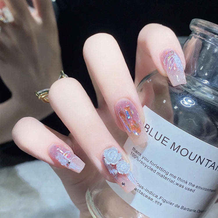 24pcs/box Handmade Nail Glitter Nail Jelly Glue Finished Patch, Color: BY1043(Wear Tool Bag)