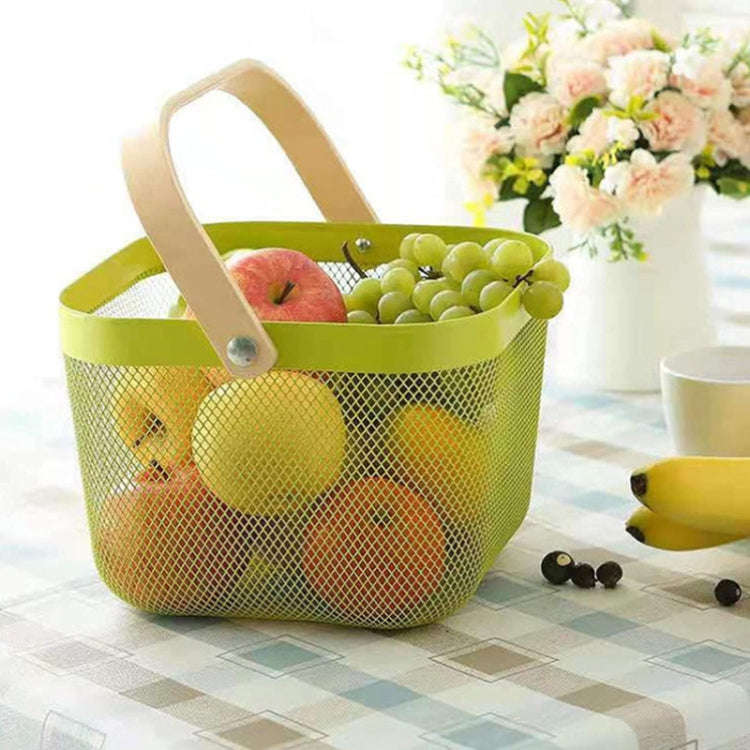 Square  Wooden Handle Mesh Basket Snack Fruit Storage Basket(Grey)