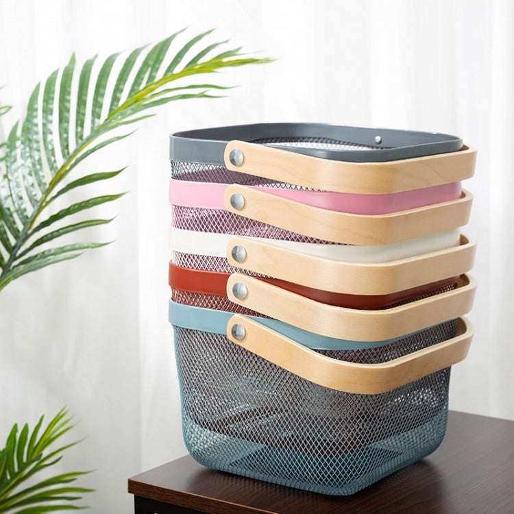 Square  Wooden Handle Mesh Basket Snack Fruit Storage Basket(Grey)