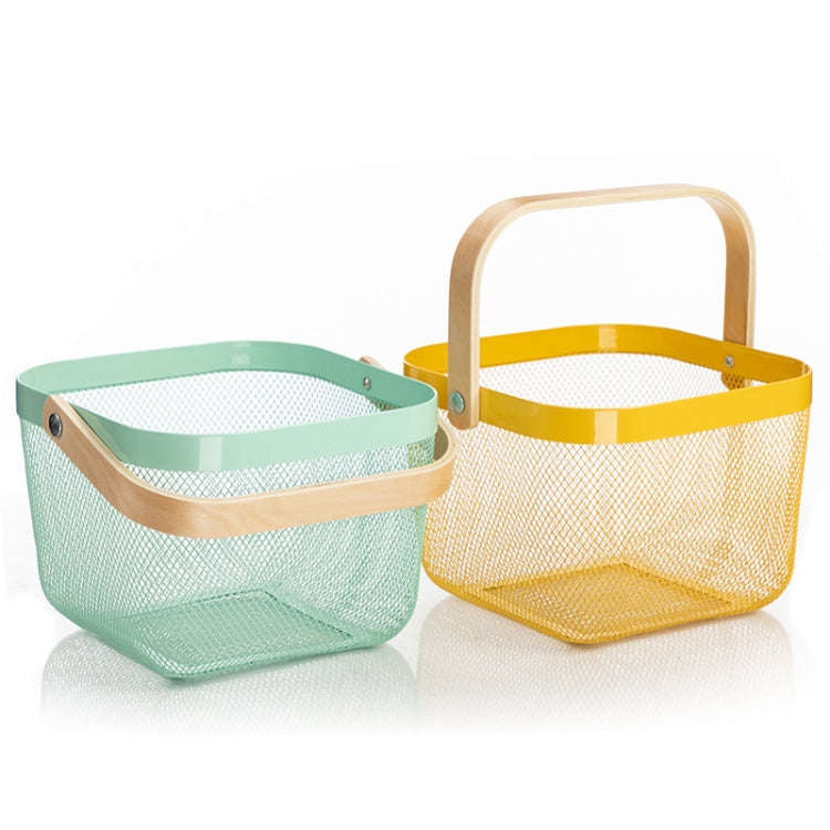 Square  Wooden Handle Mesh Basket Snack Fruit Storage Basket(Grey)