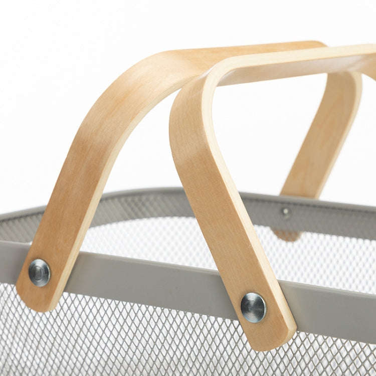 Square  Wooden Handle Mesh Basket Snack Fruit Storage Basket(Grey)