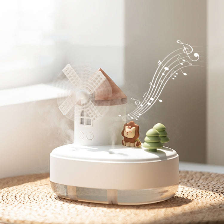 ZAY-H007 LED Light Double Spray Wireless Mini Desktop Windmill Music Humidifier(White)