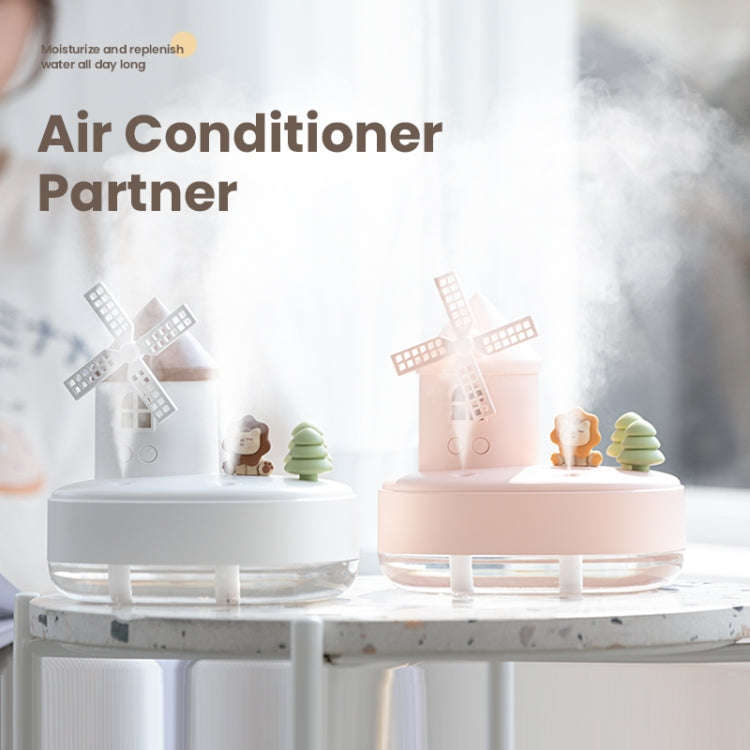 ZAY-H007 LED Light Double Spray Wireless Mini Desktop Windmill Music Humidifier(Pink)