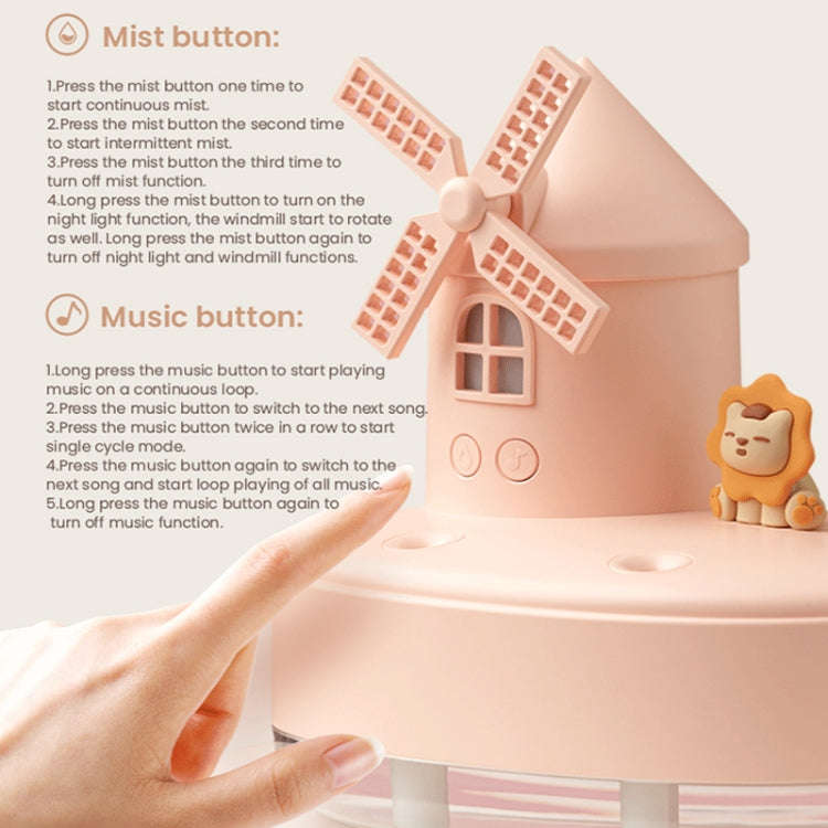 ZAY-H007 LED Light Double Spray Wireless Mini Desktop Windmill Music Humidifier(Pink)