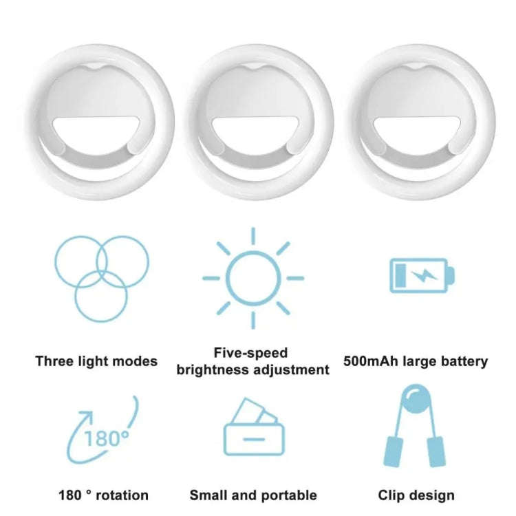 10cm Mobile Phone Fill Light Half-Ring Clip Type Unblocked Screen Lamp(White)