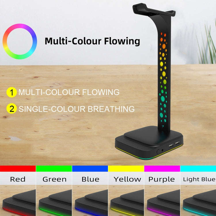 3.5mm Audio RGB Illuminated Headset Holder Dual USB Gaming Headset Display Rack(With Headphone Ja...