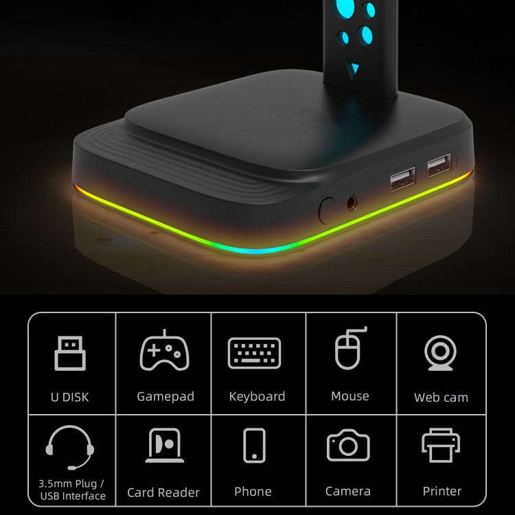 3.5mm Audio RGB Illuminated Headset Holder Dual USB Gaming Headset Display Rack(With Headphone Ja...