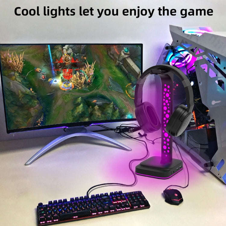 3.5mm Audio RGB Illuminated Headset Holder Dual USB Gaming Headset Display Rack(With Headphone Ja...