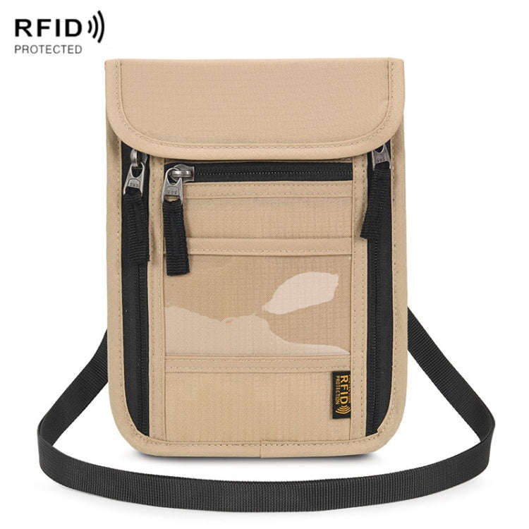 Passport ID Bag Anti-Theft Brush Card Bag Multi-Functional Neck Cell Phone Bag(Khaki)