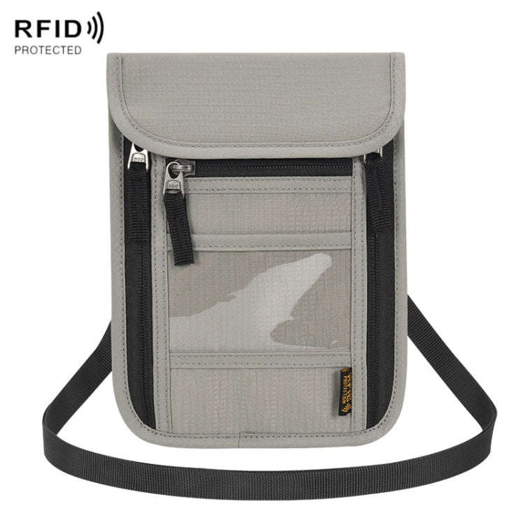 Passport ID Bag Anti-Theft Brush Card Bag Multi-Functional Neck Cell Phone Bag(Grey)