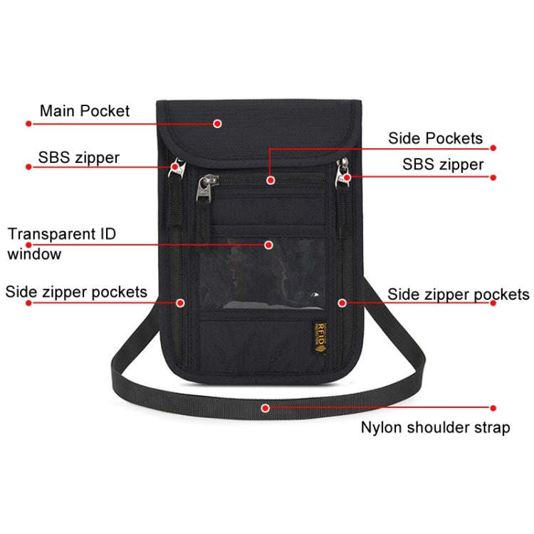 Passport ID Bag Anti-Theft Brush Card Bag Multi-Functional Neck Cell Phone Bag(Grey)