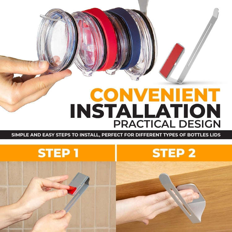 Tumbler Lid Organizer Self-Adhesive Under-Cabinet Cup Lid Storage Rack, Color: Steel Color