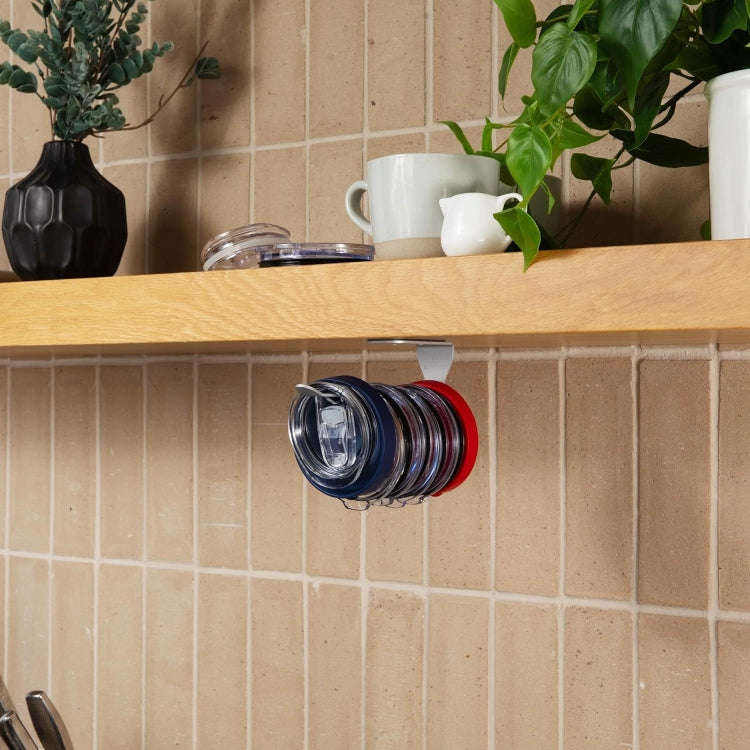 Tumbler Lid Organizer Self-Adhesive Under-Cabinet Cup Lid Storage Rack, Color: Black
