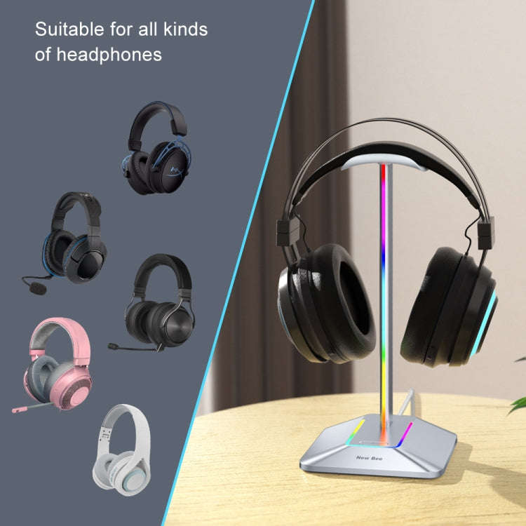 New Bee Dual Output Colorful Headset Display Rack HUB Expansion Headphone Holder, Color: Z8 Silver