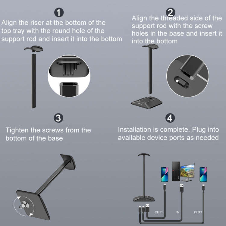 New Bee Dual Output Colorful Headset Display Rack HUB Expansion Headphone Holder, Color: Z8 Silver