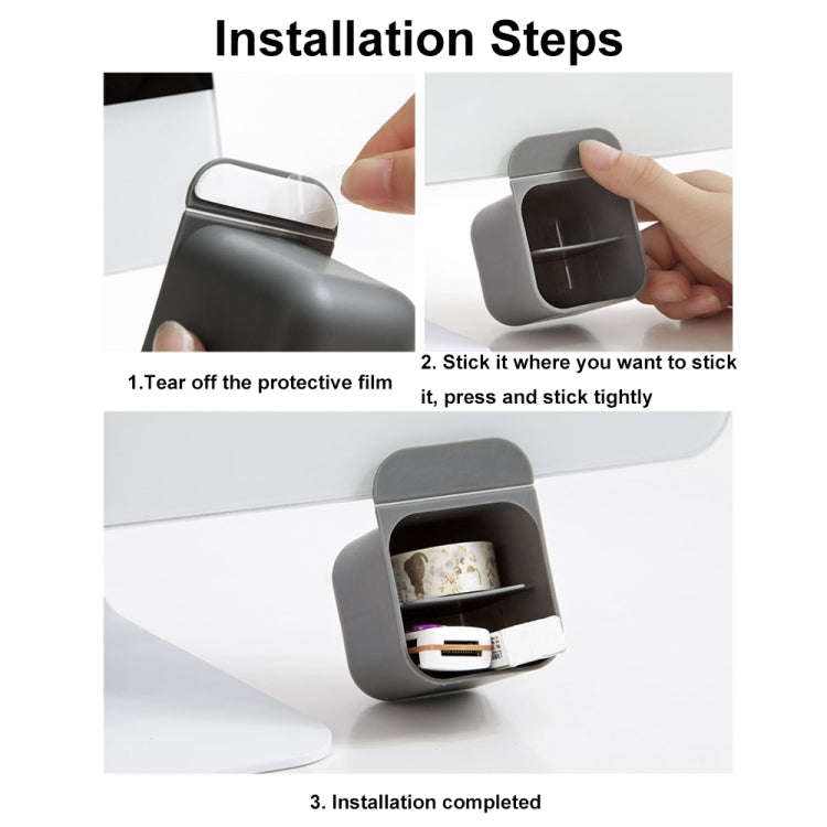 Desktop Computer Monitor Auxiliary Pen Holder Desk Adhesive Storage Box, Color: Trapezoid-Gray