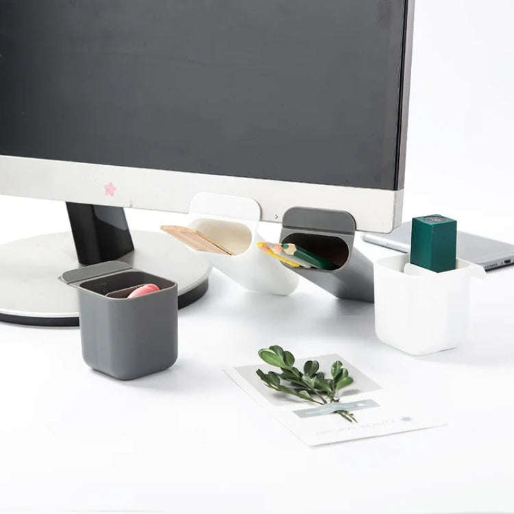 Desktop Computer Monitor Auxiliary Pen Holder Desk Adhesive Storage Box, Color: Trapezoid-Gray