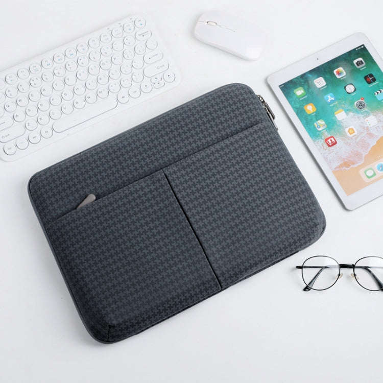 10/11 Inch Houndstooth Pattern Oxford Cloth Laptop Bag Waterproof Tablet Storage Bag(Dark Gray)