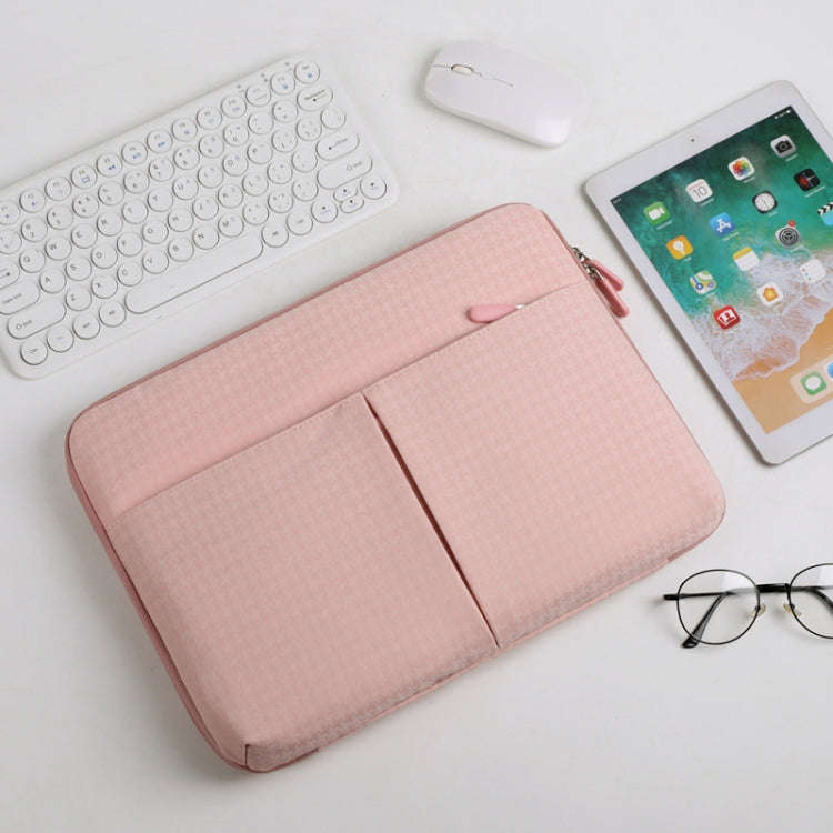 10/11 Inch Houndstooth Pattern Oxford Cloth Laptop Bag Waterproof Tablet Storage Bag(Pink)
