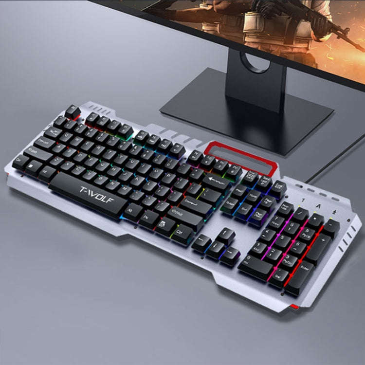T-WOLF 130cm Line Length Cool Lighting Effect Metal Plate Gaming Wired Keyboard With Phone Holder...
