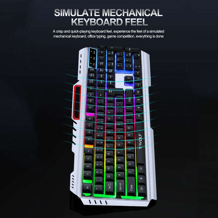 T-WOLF 130cm Line Length Cool Lighting Effect Metal Plate Gaming Wired Keyboard With Phone Holder...