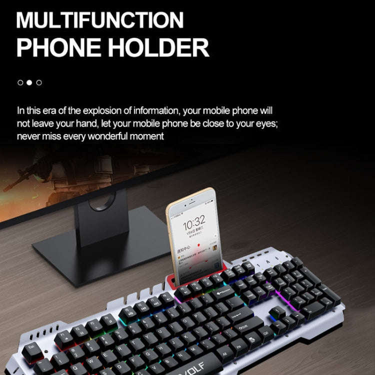 T-WOLF 130cm Line Length Cool Lighting Effect Metal Plate Gaming Wired Keyboard With Phone Holder...